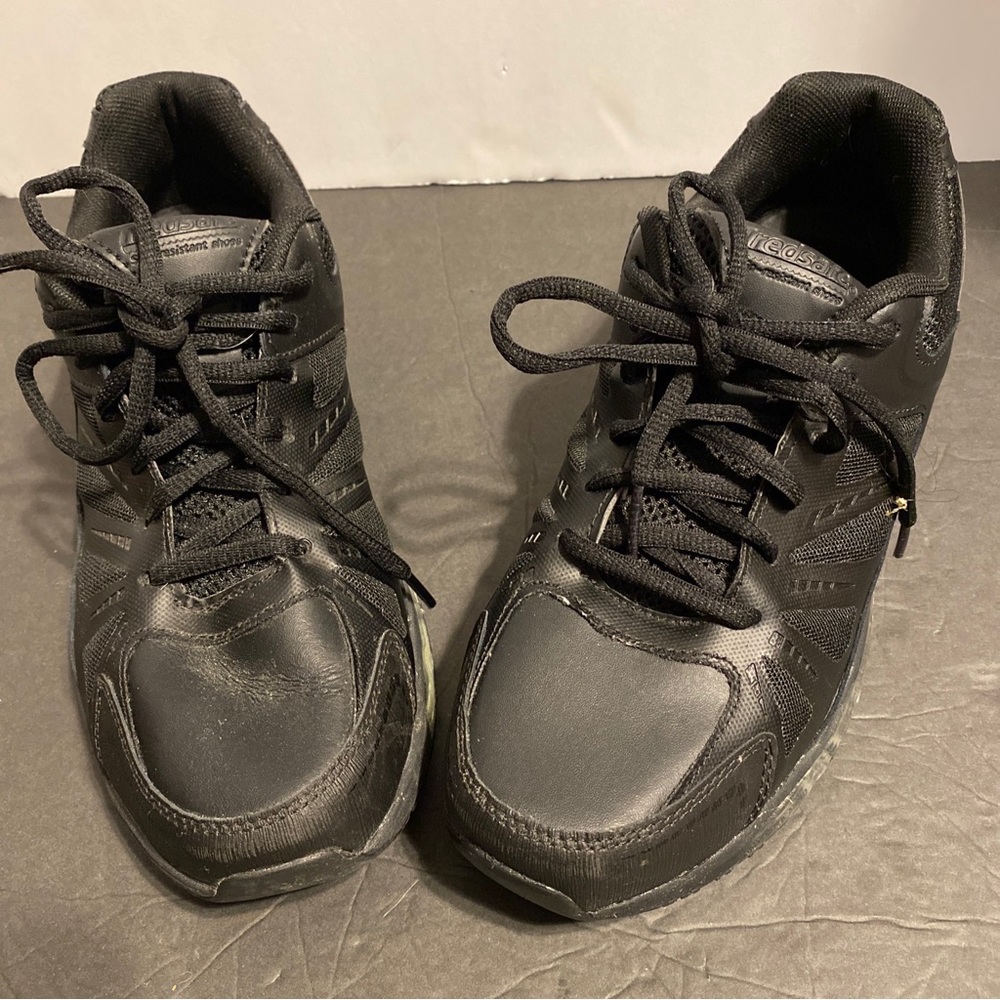 Mens TredSafe O2 Air black leather slip resistant work shoes lace up sz 9